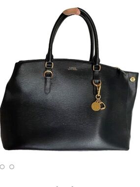 Lauren Ralph Lauren Black Leather Satchel with Gold Charm